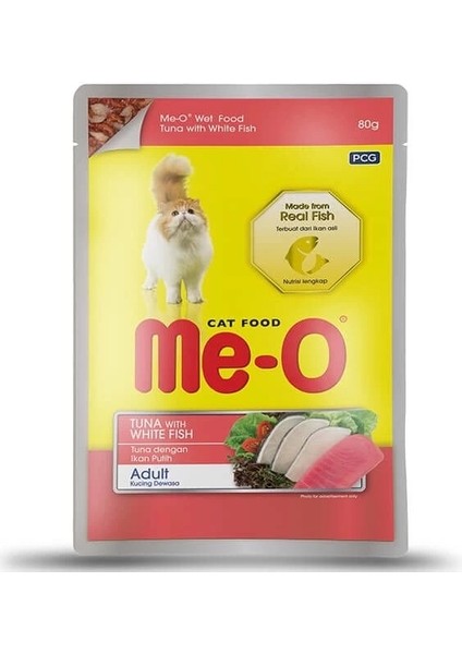 Meo Adult Jöle Ton Balık ve Beyaz Balıklı Yetişkin Konserve Kedi Maması 80 gr