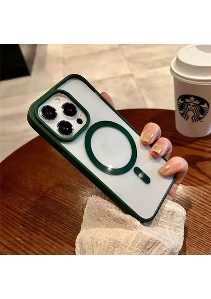 Iphone 15 Pro Max Uyumlu Kılıf Magsafe ve Şeffaf Lens Koruyuculu