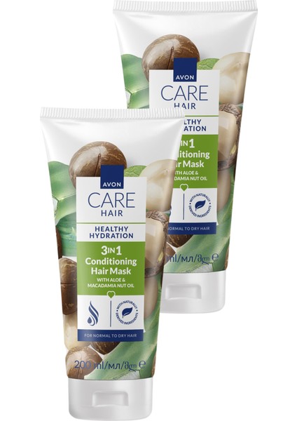 Care Aloe ve Makademya Yağı Içeren 3’ü 1 Arada Saç Maskesi 200 ml Ikili Paket