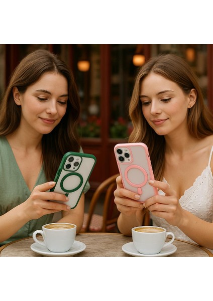 Iphone 15 Pro Max Uyumlu Kılıf Magsafe ve Şeffaf Lens Koruyuculu