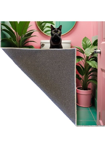 Buse Koleksiyonu Banyoda Siyah Kedi Desenli Dokuma Taban Modern Dekoratif Halı BUSE36