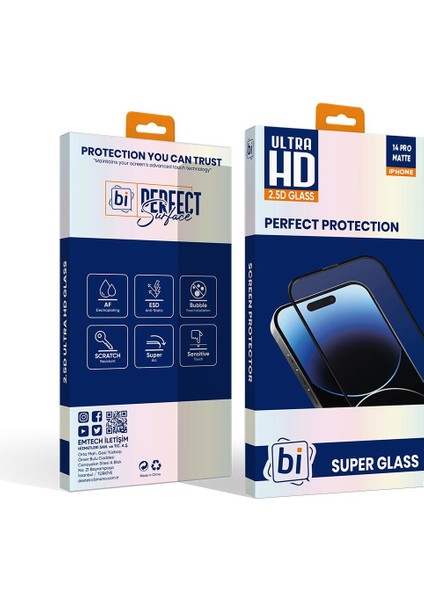 Bi 2,5d Super Glass Mat IPHONE 14 Pro Ekran Koruyucu