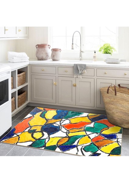 Buse Koleksiyonu Çok Renkli Soyut Şekiller Desenli Dokuma Taban Modern Dekoratif Halı BUSE24 modelleri