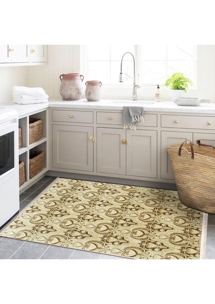 Barcelona Koleksiyonu Bej Temalı Çiçek Motifleri Desenli Vintage Dekoratif Halı 17 fırsatları