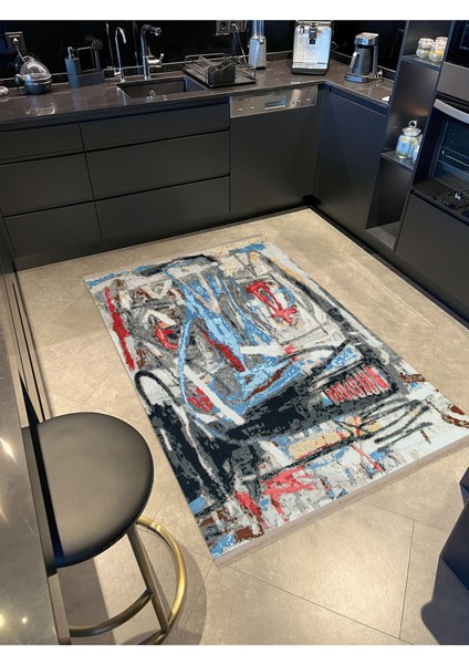 Barcelona Koleksiyonu Çok Renkli Soyut Desenli Dokuma Taban Modern Dekoratif Halı 34