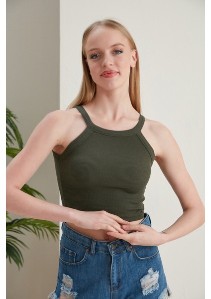 Haki Fitted/vücuda Oturan Iki Omuzu Açık Miami Fitilli Esnek Örme Bluz fiyatları
