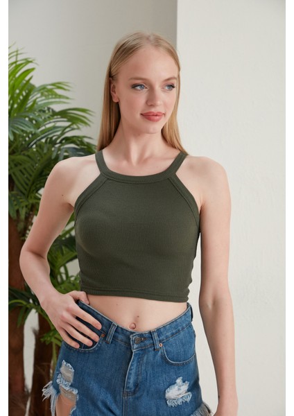 Haki Fitted/vücuda Oturan Iki Omuzu Açık Miami Fitilli Esnek Örme Bluz modelleri