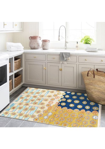 Barcelona Koleksiyonu Sarı Mavi Temalı Dokuma Taban Modern Dekoratif Halı BARCELONA46 modelleri