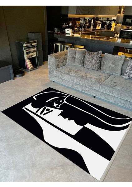 Barcelona Koleksiyonu Siyah Beyaz Soyut Desenli Modern Dekoratif Halı BARCELONA66