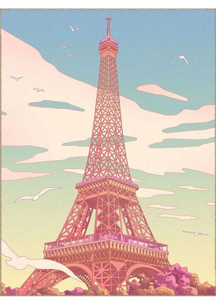 Buse Koleksiyonu Çok Renkli Pastel Tonlarda Eyfel Desenli Dokuma Taban Modern Dekoratif Halı BUSE26 indirimleri