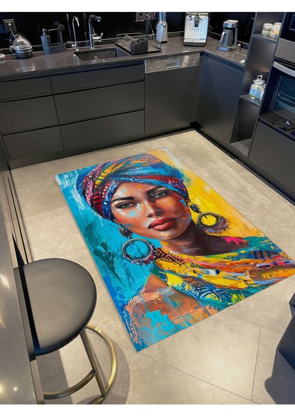 Buse Koleksiyonu Çok Renkli Yağlı Boya Görünümlü Kadın Detaylı Dokuma Taban Dekoratif Halı BUSE05 fiyatları