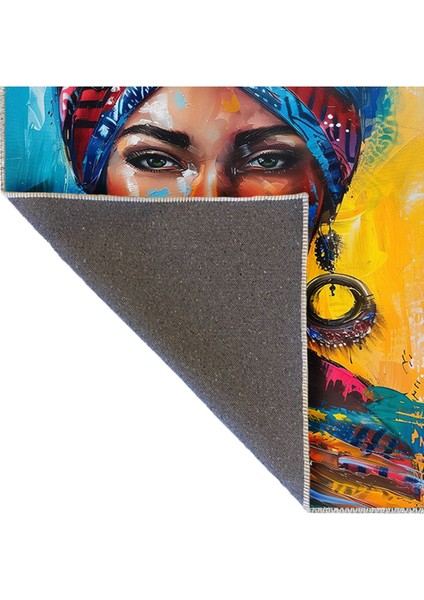 Buse Koleksiyonu Çok Renkli Yağlı Boya Görünümlü Kadın Detaylı Dokuma Taban Dekoratif Halı BUSE05 fırsatları