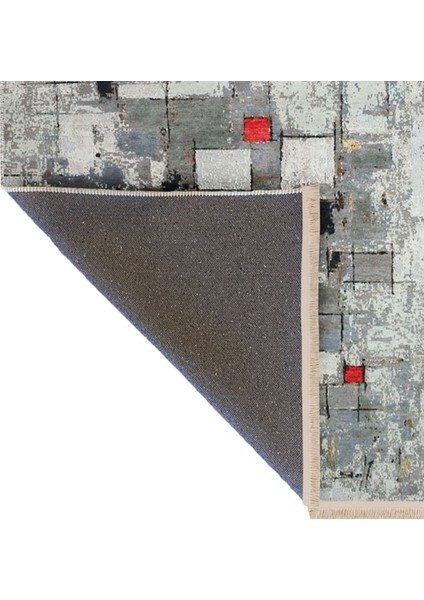 Barcelona Koleksiyonu Gri Tonlarda Soyut Taş Duvar Desenli Modern Dekoratif Halı 18