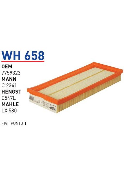 Wh658 Oem 7759323 Fiat punto I panda I 1,1-1,2 Otomobil hava filtre air filter