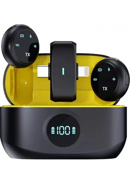 HT-K31PRO Ikili Kablosuz Yaka Mikrofonu Dijital Ekranlı Düğme Tipi Tasarım Ios/type-C Uyumlu Gürültü Engelleme