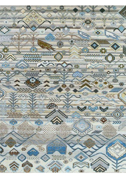 Barcelona Koleksiyonu Soft Renklerde Karma Figürler ve Motifler Desenli Vintage Dekoratif Halı 62