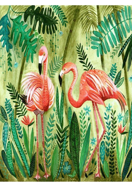 Barcelona Koleksiyonu Tropikal Temalı Flamengo ve Bitkiler Desenli Modern Dekoratif Halı 05 fiyatları