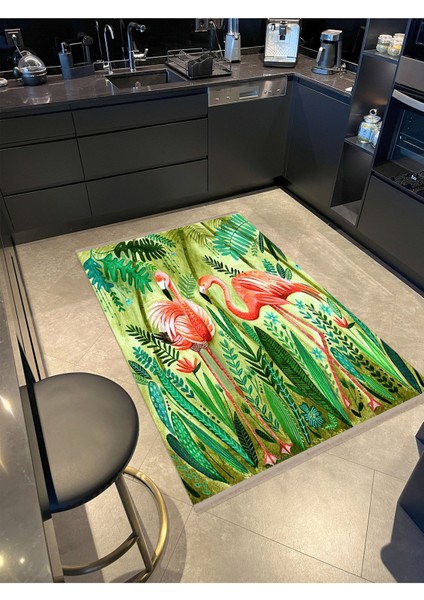 Barcelona Koleksiyonu Tropikal Temalı Flamengo ve Bitkiler Desenli Modern Dekoratif Halı 05 modelleri