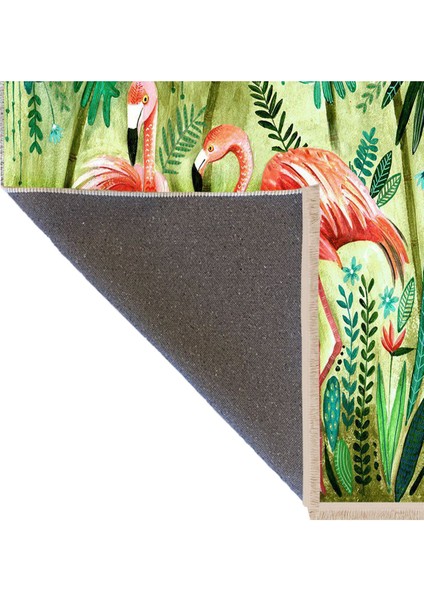 Barcelona Koleksiyonu Tropikal Temalı Flamengo ve Bitkiler Desenli Modern Dekoratif Halı 05 indirimleri