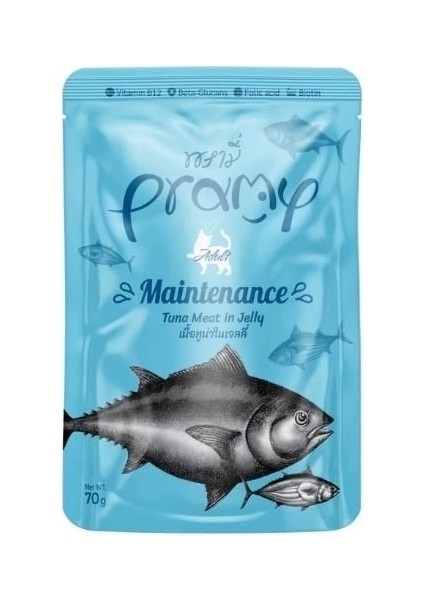 Pramy Maintenance Jöle Içinde Yağsız Ton Balıklı Pouch Yetişkin Konserve Kedi Maması 70 gr