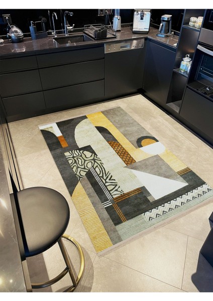 Barcelona Koleksiyonu Gri Sarı Tonlarda Soyut Desenli Modern Dekoratif Halı BARCELONA71