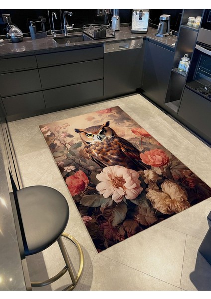 Buse Koleksiyonu Pastel Tonlarda Çiçekler ve Baykuş Desenli Dokuma Taban Dekoratif Halı BUSE02 fiyatları