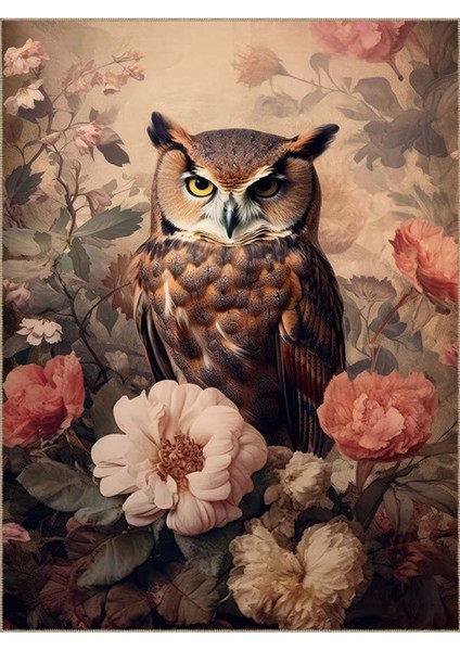 Buse Koleksiyonu Pastel Tonlarda Çiçekler ve Baykuş Desenli Dokuma Taban Dekoratif Halı BUSE02 indirimleri