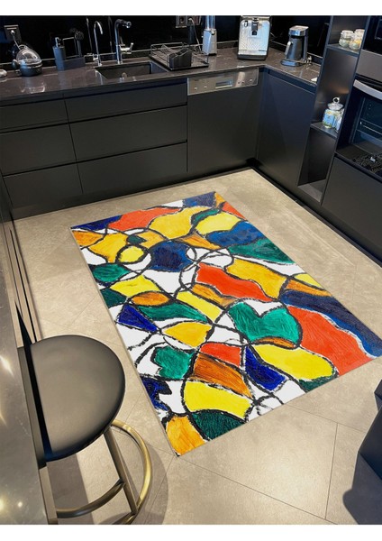 Buse Koleksiyonu Çok Renkli Soyut Şekiller Desenli Dokuma Taban Modern Dekoratif Halı BUSE24