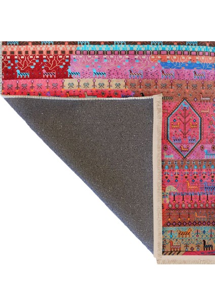Barcelona Koleksiyonu Pembe Tonlarda Geyik ve Çiçek Motifleri Desenli Vintage Dekoratif Halı 02 indirimleri