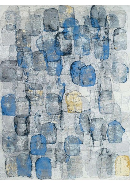 Barcelona Koleksiyonu Mavi ve Gri Tonlarda Soyut Abstract Desenli Modern Dekoratif Halı 63