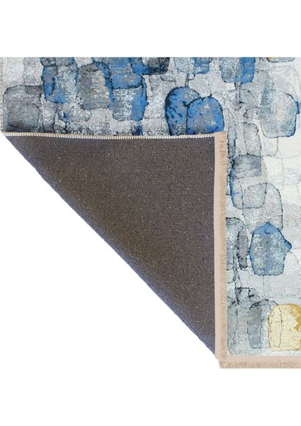 Barcelona Koleksiyonu Mavi ve Gri Tonlarda Soyut Abstract Desenli Modern Dekoratif Halı 63