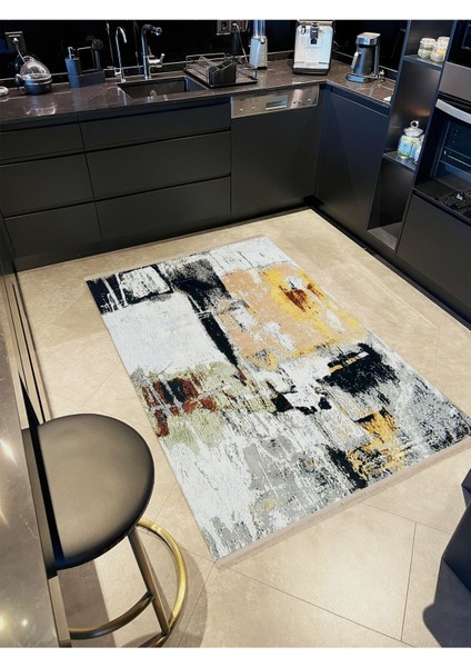 Barcelona Koleksiyonu Siyah Gri Tonlarda Soyut Abstract Desenli Modern Dekoratif Halı BARCELONA67