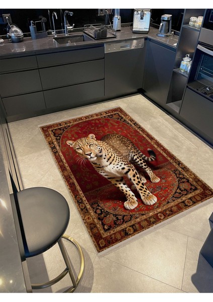 Buse Koleksiyonu Geleneksel Motifli Leopar Detaylı Desenli Dokuma Taban Modern Dekoratif Halı BUSE33