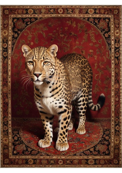 Buse Koleksiyonu Geleneksel Motifli Leopar Detaylı Desenli Dokuma Taban Modern Dekoratif Halı BUSE33