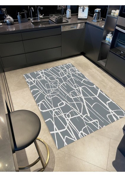 Buse Koleksiyonu Gri Beyaz Soyut Şekiller Detaylı Dokuma Taban Modern Dekoratif Halı BUSE39