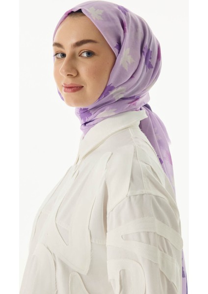 Zeta Lila Yaprak Desen Pamuklu Şal