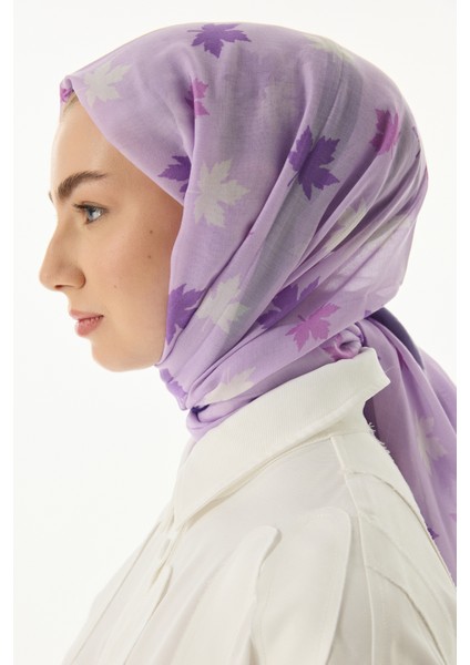 Zeta Lila Yaprak Desen Pamuklu Şal indirimleri