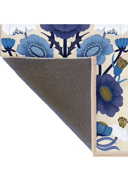 Barcelona Koleksiyonu Mavi Bej Tonlarda Floral Çiçek Desenli Modern Dekoratif Halı 07 indirimleri