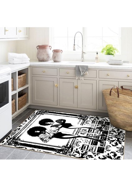Buse Koleksiyonu Siyah Beyaz Temalı Kaset ve Kadın Desenli Dokuma Taban Modern Dekoratif Halı BUSE28 modelleri
