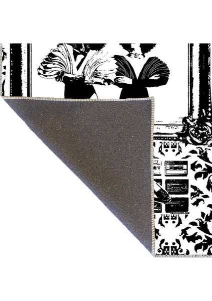 Buse Koleksiyonu Siyah Beyaz Temalı Kaset ve Kadın Desenli Dokuma Taban Modern Dekoratif Halı BUSE28 fırsatları