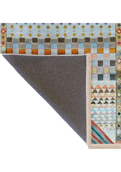 Barcelona Koleksiyonu Çok Renkli Eskitme Geometrik Motifler Desenli Vintage Dekoratif Halı 57 indirimleri