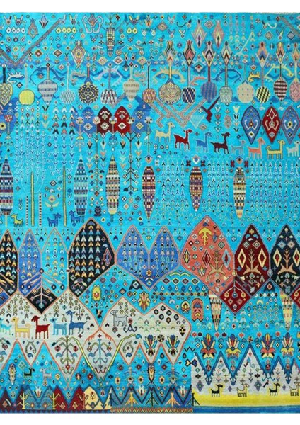 Barcelona Koleksiyonu Turkuaz Temalı Etnik Motifler Desenli Vintage Dekoratif Halı 60 fiyatları