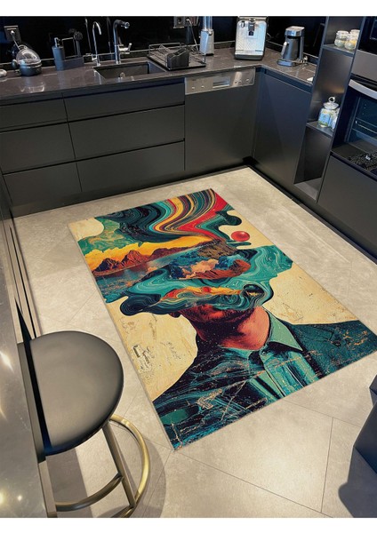 Buse Koleksiyonu Çok Renkli Manzara ve Soyut Düşünceler Desenli Dokuma Taban Dekoratif Halı BUSE03 fiyatları