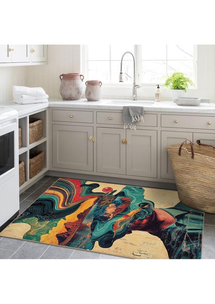 Buse Koleksiyonu Çok Renkli Manzara ve Soyut Düşünceler Desenli Dokuma Taban Dekoratif Halı BUSE03 modelleri