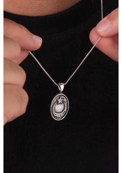 Gümüş Oval Gümüş Kelime-I Tevhid Yazılı Türk Bayrağı Ay Yıldız Yildiz Erkek Kolye fiyatları