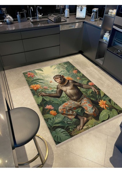 Buse Koleksiyonu Orman Temalı Çiçekler ve Maymun Detaylı Dokuma Taban Modern Dekoratif Halı BUSE38 modelleri