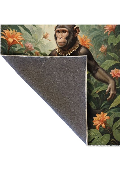 Buse Koleksiyonu Orman Temalı Çiçekler ve Maymun Detaylı Dokuma Taban Modern Dekoratif Halı BUSE38 indirimleri