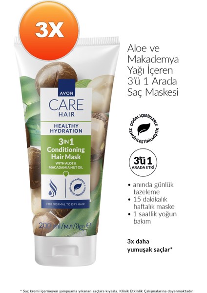 Care Aloe ve Makademya Yağı Içeren 3’ü 1 Arada Saç Maskesi 200 ml Üçlü Paket fiyatları