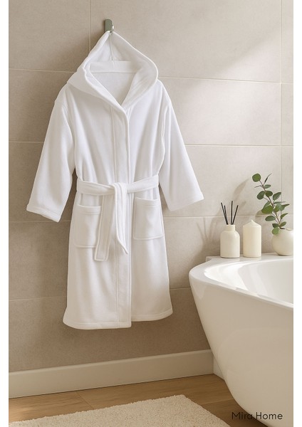Kapüşonlu Pamuklu Unisex Çocuk Banyo Bornozu 11-14 Yaş