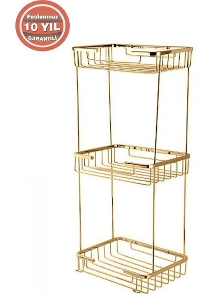 Paslanmaz Pirinç Taci 22X15CM Şampuanlık Banyo Rafı Altın Gold